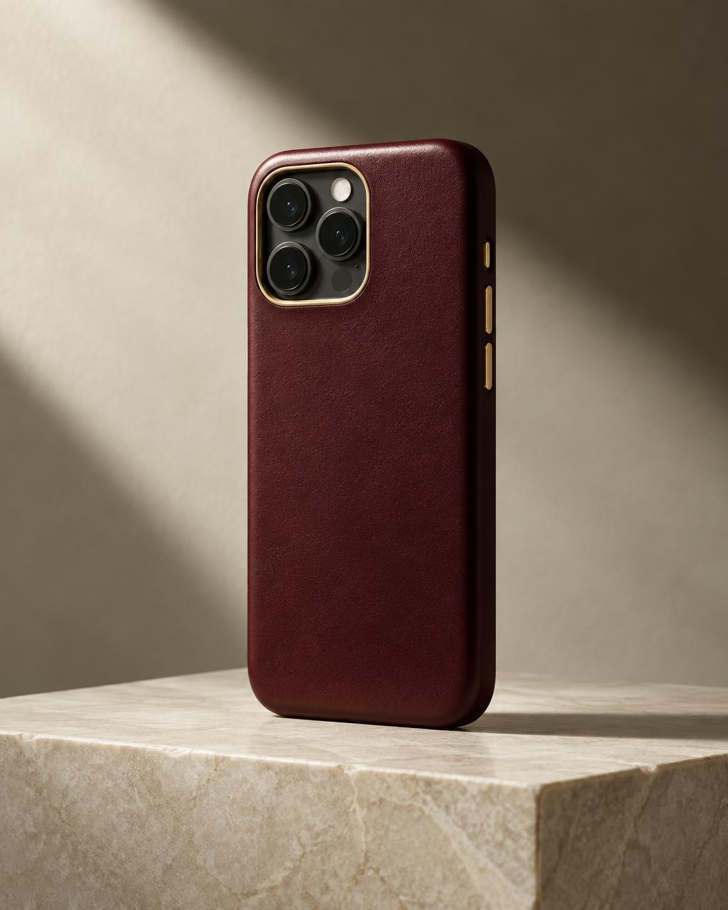 Bordeaux leather case crafted in Florence